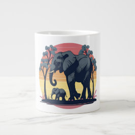 Wise and Vild - Retro Elephant Family Sunset Jumbo Mugg