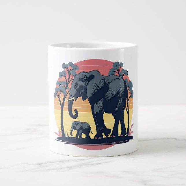 Wise and Vild - Retro Elephant Family Sunset Jumbo Mugg (Framsidan)
