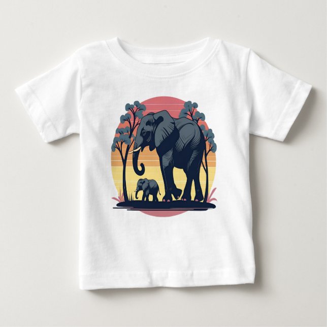 Wise and Vild - Retro Elephant Family Sunset T Shirt (Framsida)