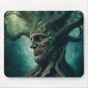 Wise Ansikte i Träd Mystical Forest i Ancient Musmatta