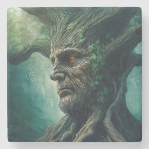 Wise Ansikte i Träd Mystical Forest i Ancient Stenunderlägg