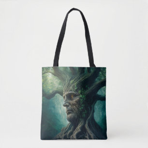 Wise Ansikte i Träd Mystical Forest i Ancient Tygkasse
