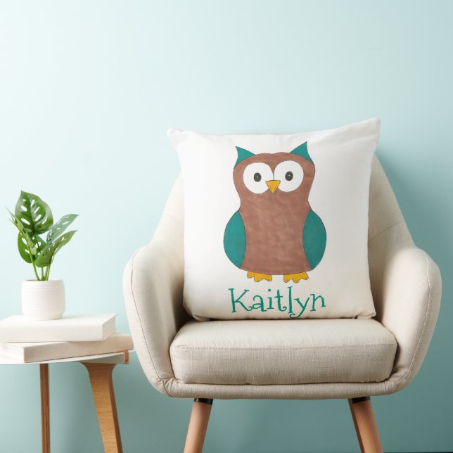 Wise Brown Blue Uggla Bird Bedroom Personlig Kudde (Stol)