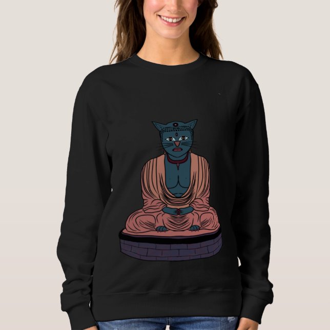 Wise Cat Buddha Ready To Give Advice To Cat  & Hat T Shirt (Framsida)