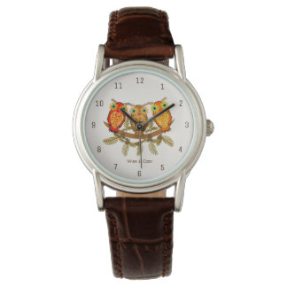 Wise & Cozy – Three Orange Owls Art Armbandsur