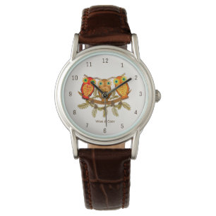 Wise & Cozy – Tre Orange Ugglor Konst Armbandsur