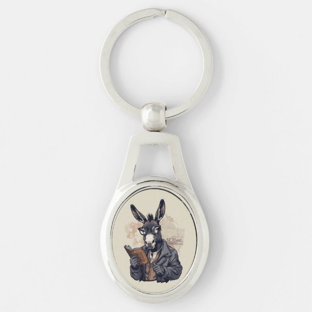 Wise Donkey — Keychain Ovalt Silverfärgad Nyckelring (Framsidan)
