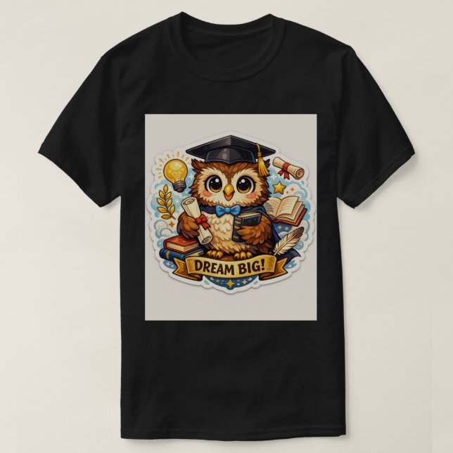 Wise Grad Owl: Vibrant Milestone Achievement T Shirt (Design framsida)