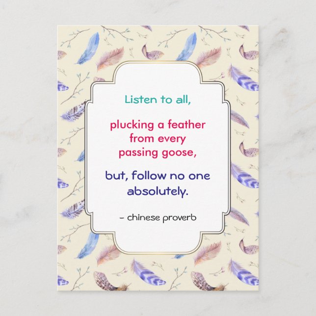 Wise Inspirational Motivational China Proverb Vykort (Framsida)