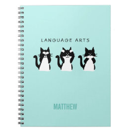 Wise Kattunge Black White Aqua School Subjekt Anteckningsbok