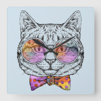 Wise Kattunge Kat Fyrkantig Klocka