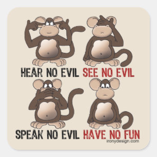 Wise Monkeys Humor Fyrkantigt Klistermärke