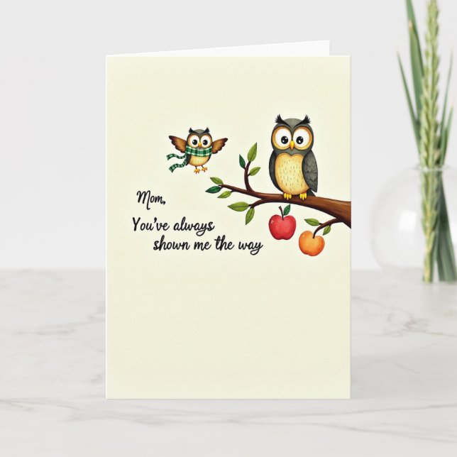 Wise Mother Owl Illustration Card Kort (Framsida)