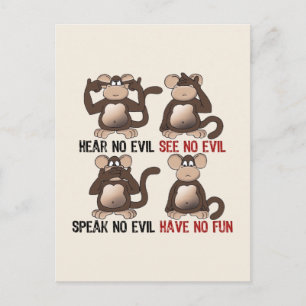 Wise No Evil Monkey Humor Vykort