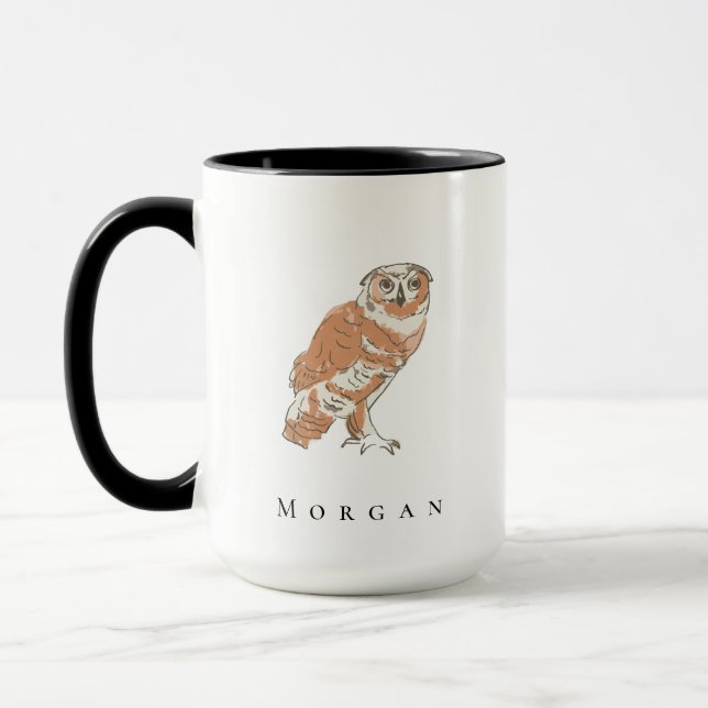 Wise Owl Illustration Personalized Name Custom Mugg (Vänster)