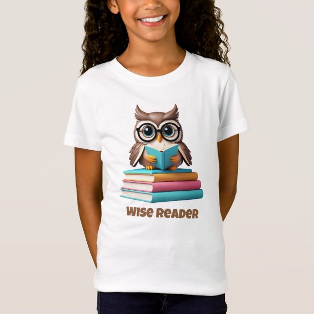 Wise Reader Uggla Kids Reading Shirt T Shirt (Framsida)