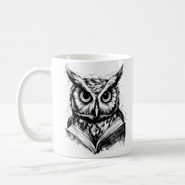Wise Uggla Line Art Mugg (Vänster)