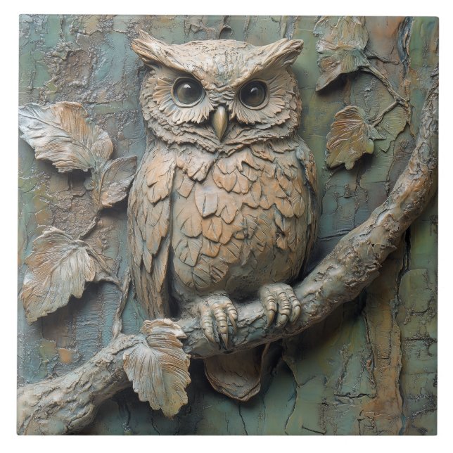 Wise Uggla om Gren Wildlife Faux Relief Kakelplatta (Framsidan)