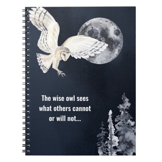 Wise Uggla Silver Full Moon Motivational Say Anteckningsbok (Framsidan)