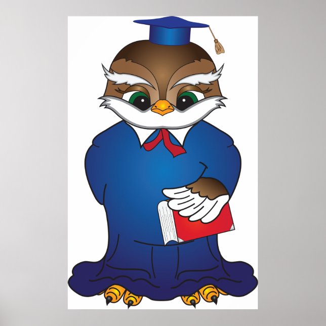 Wise Uggla Studenten Cute Scholar Bird Poster (Framsidan)