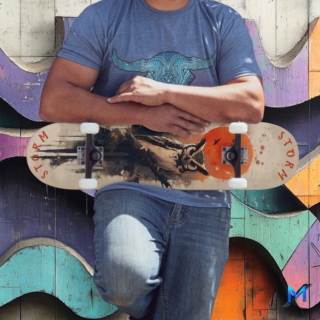 Wise Uggla under Fiery Måne, Retro Wilderness Mini Skateboard Bräda 18,5 Cm (Skapare uppladdad)