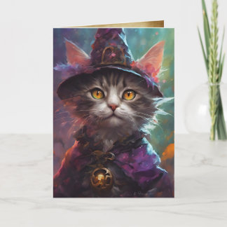 Wise Witch Cat Halloween Hälsning, Kitten Hallow Kort