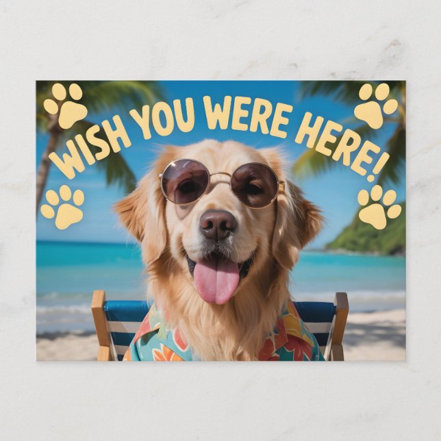 "Wish You Were Here" Semester Hund Design Vykort (Framsida)