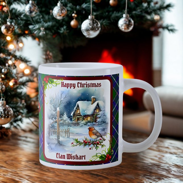 Wishart Tartan & Robin Christmas Personalized Jumbo Mugg (Skapare uppladdad)