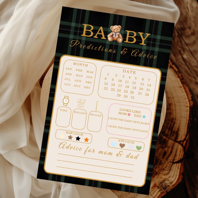 Wishes for Baby Game Card Green Plaid Teddy Bear (Skapare uppladdad)