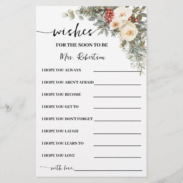 Wishes for Soon to be Mrs Winter Shower Card Flygblad (Framsidan)