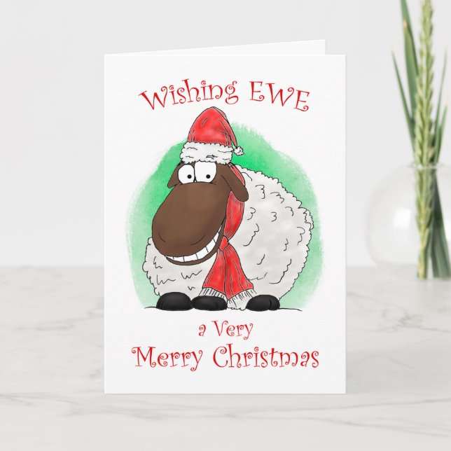 Wishing Ewe Sheep Merry Christmas Card Helgkort (Framsida)