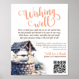 Wishing-QR-kod Coral Peach Ro Bröllop Poster