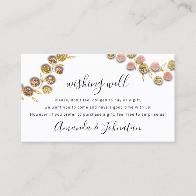 Wishing well Bröllop Gift Golden Wandeans Glitter Visitkort (Framsida)