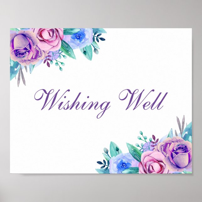 Wishing well bröllop skriver ut Blue och lila blom Poster (Framsidan)