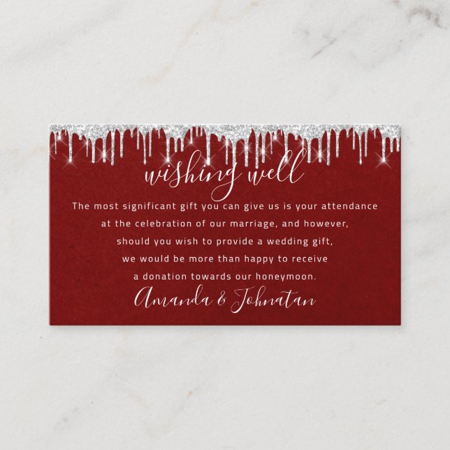 Wishing Well For Wedding Invitation Red Wine Visitkort (Framsida)