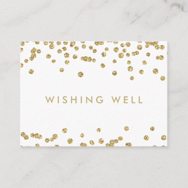 Wishing well Guld Faux Glitter Confetti White Tilläggskort (Framsida)