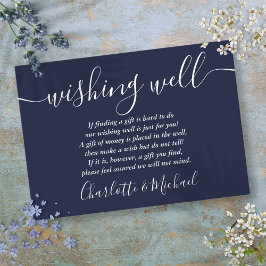 Wishing well Namnteckning Script Navy Blue Bröllop Tilläggskort
