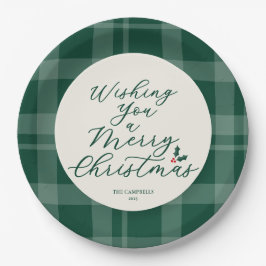 Wishing You a Merry Christmas Dark Green Plaid