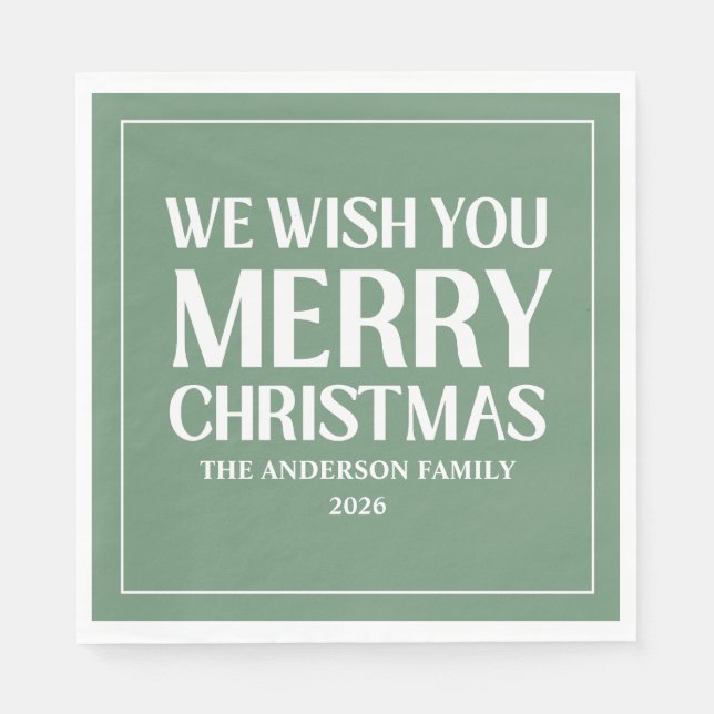 Wishing You A Merry Christmas Holiday Green Pappersservett (Framsidan)