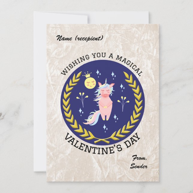 Wishing you magical Valentine's Day - Cute Unicorn Julkort (Framsida)