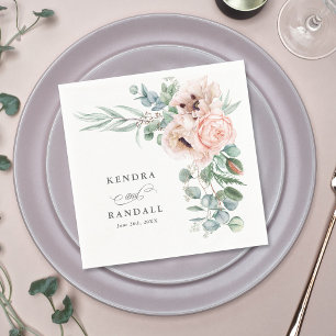 Wispy Beige och Rosa Romantic Blommigt Pappersservett