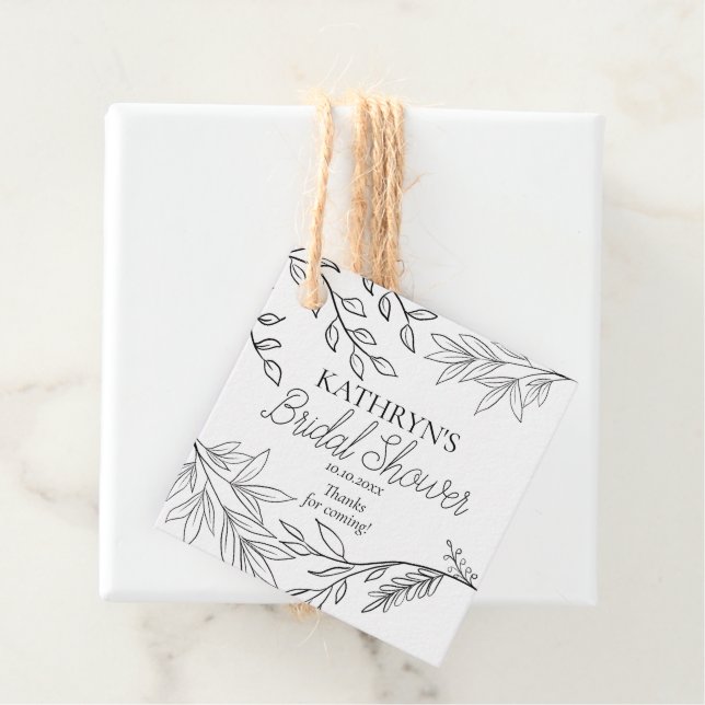 Wispy Black Blommigt-konturer på Kraft Möhippa Gåvor Etiketter (På plats)