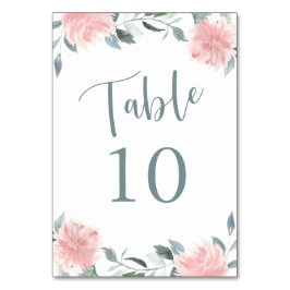 Wispy Blommigt Rosa och Teal botaniskt Bordsnummer