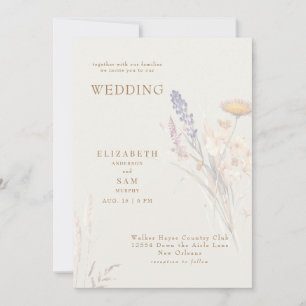 Wispy botaniska Blommigten Cream och Bröllop Inbjudningar