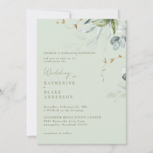 Wispy Foliage Light Sage Bride Parents Bröllop Inbjudningar
