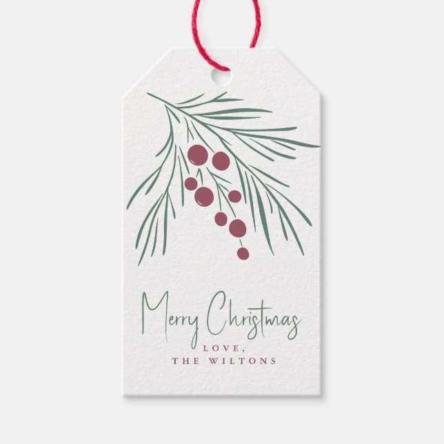 Wispy helgdag sprig av löv och bär presentetikett (Framsidan)