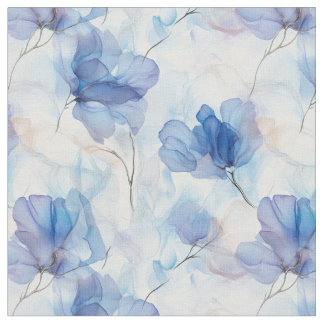 Wispy Translucent Blåa blommor Fabric Tyg