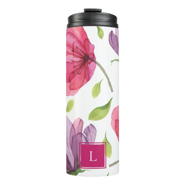 Wispy Violet Blommigt Monogram Thermal Tumbler (Framsida)