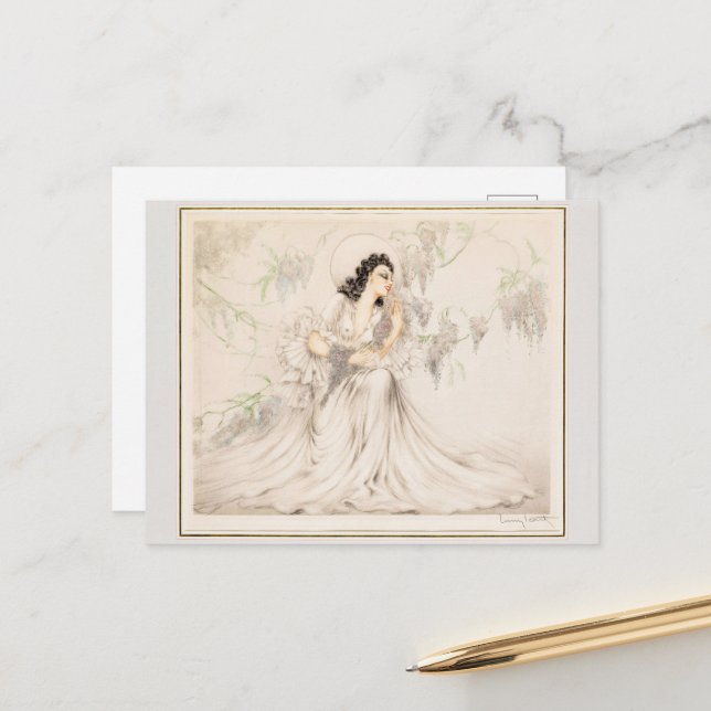 Wisteria, 1940 av Louis Icart Vykort (Fram/Back In Situ)