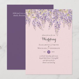 Wisteria Blommigt Garden Lavender Bröllop Dusty Ro Inbjudningar